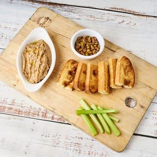 Black Garlic Hummus and Homemade Focaccia with Pistachios
